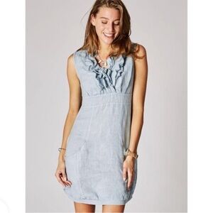 Made in Italy NWOT Distressed  Blue Balloon Triple Ruffle Top linen Dress S/M